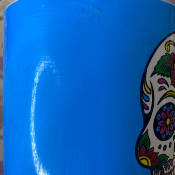 Day Of The Dead Blue/White Multicolored Skull Image on Coffee Mug 16 oz. 4.25” - Picture 8 of 9